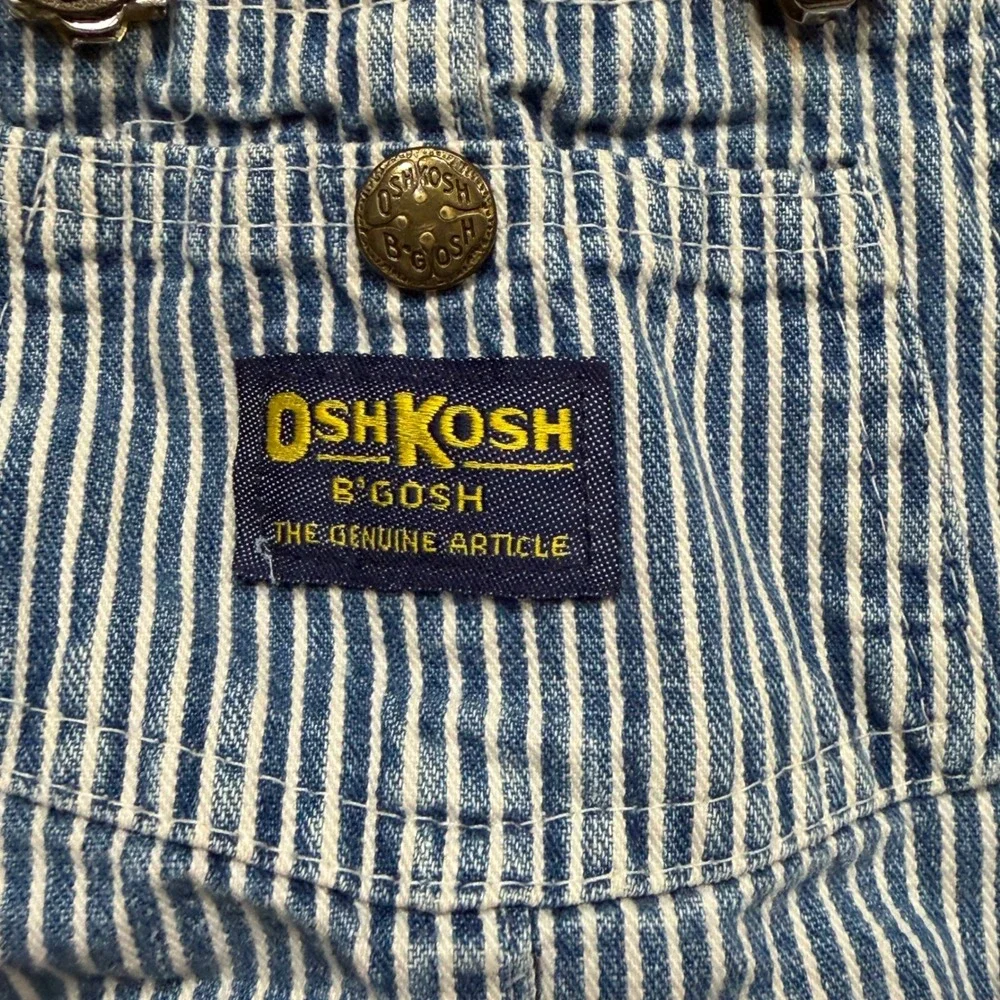 Vintage OshKosh Bgosh Kids 4T Stripe Denim Vestbak Overalls Blue White USA